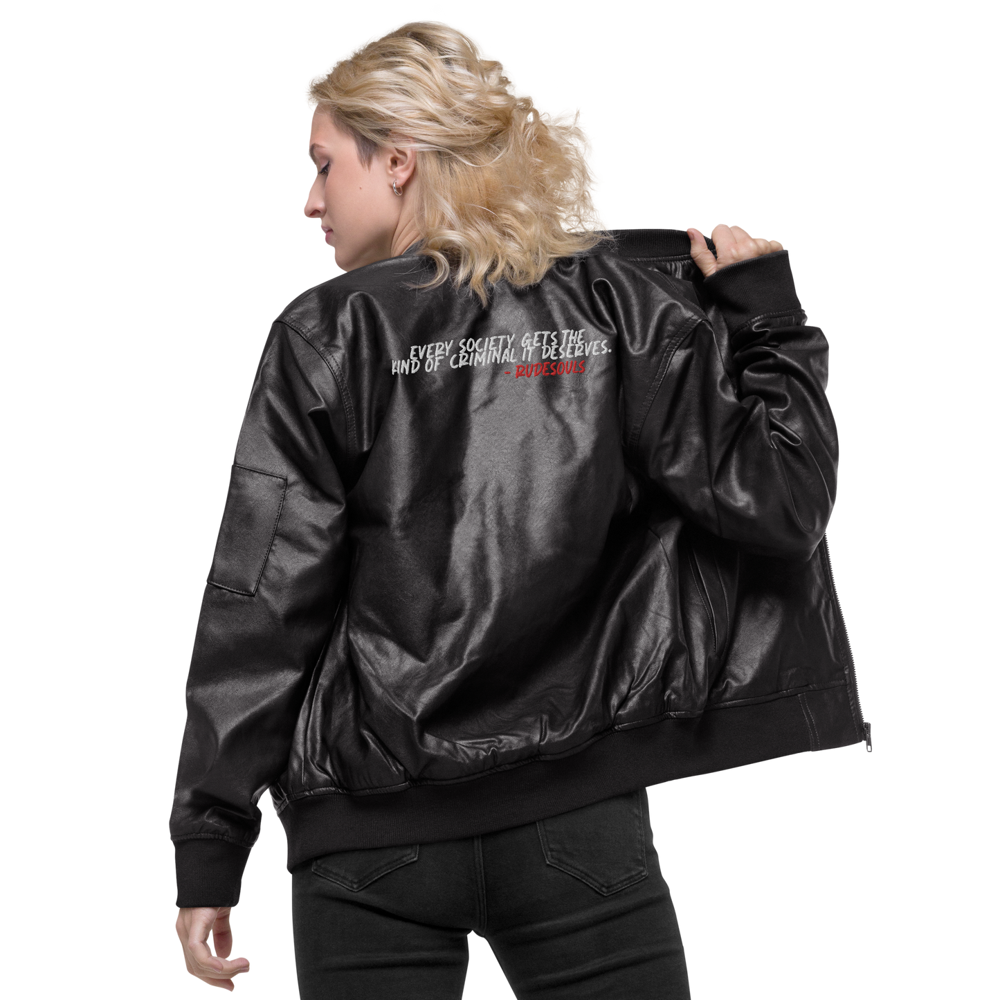 My Name Is Faux Leather Bomber Jacket