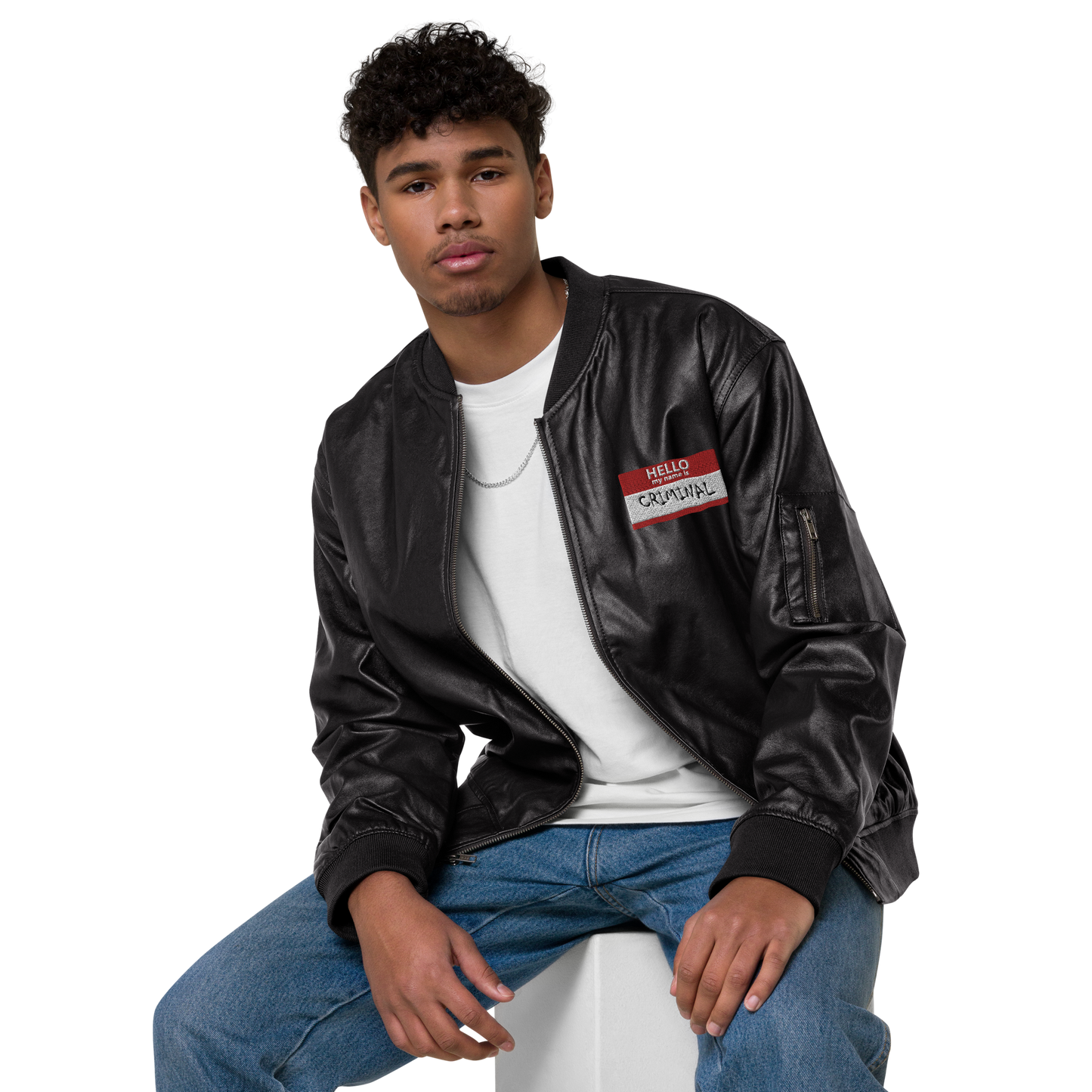 My Name Is Faux Leather Bomber Jacket