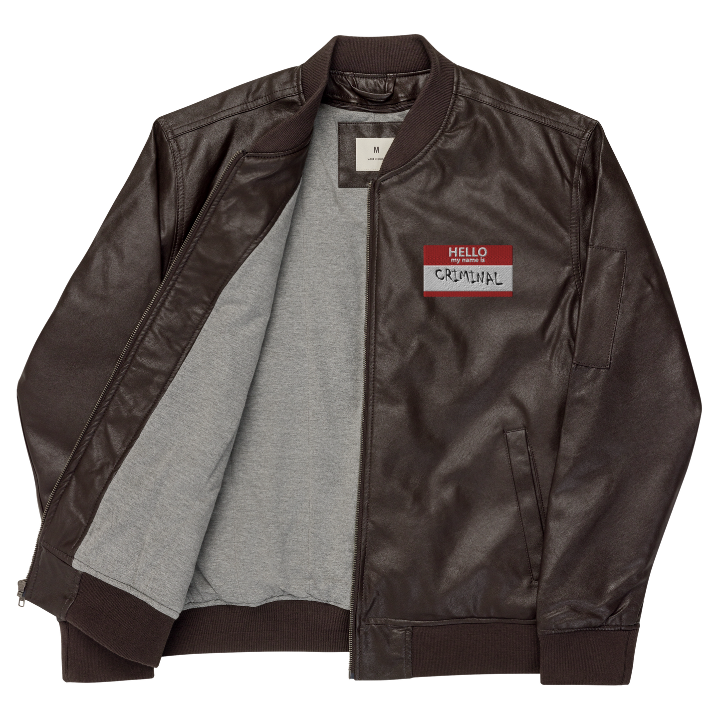 My Name Is Faux Leather Bomber Jacket